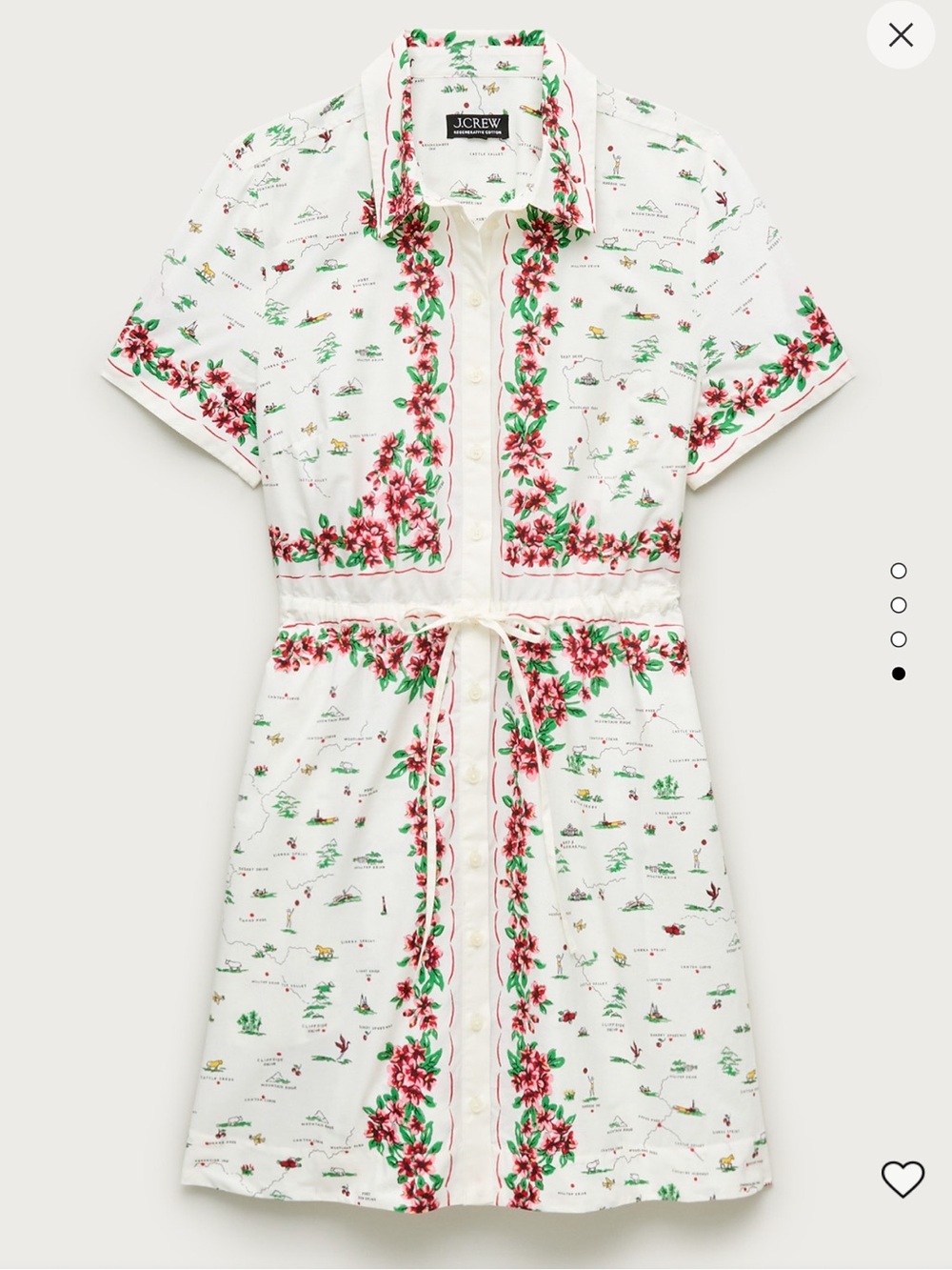 J. Crew cerise mini shirt dress map print Floral-Trim Cotton tie waist NWOT